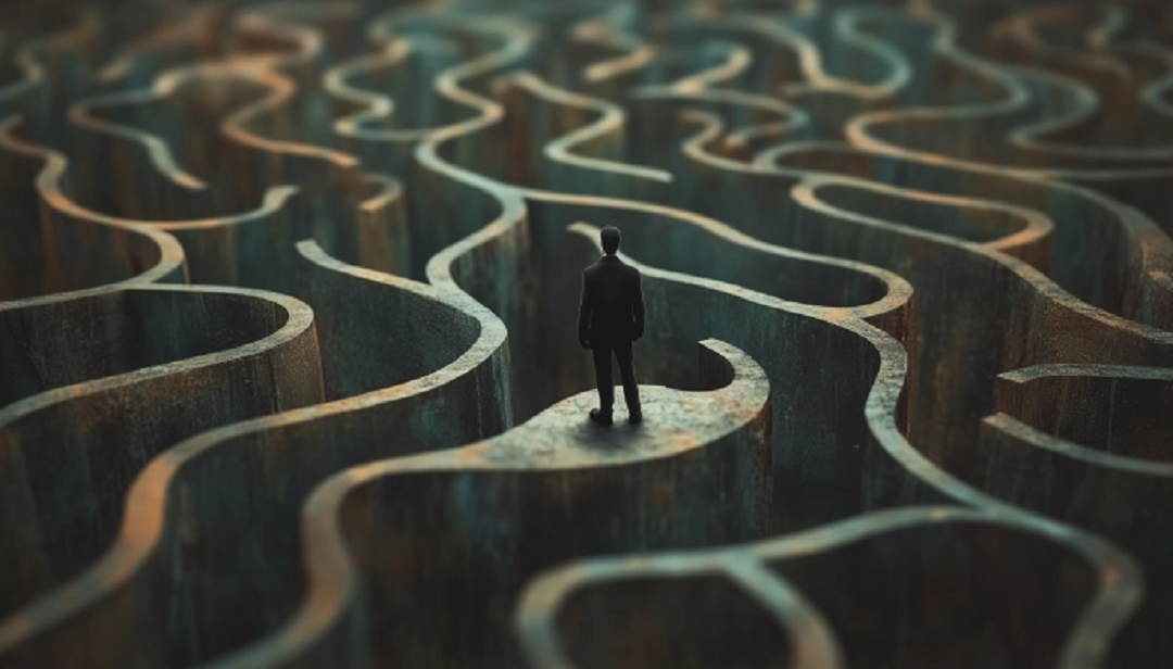 Person in maze representing complexity of enneagram subtypes versus wing variations.
