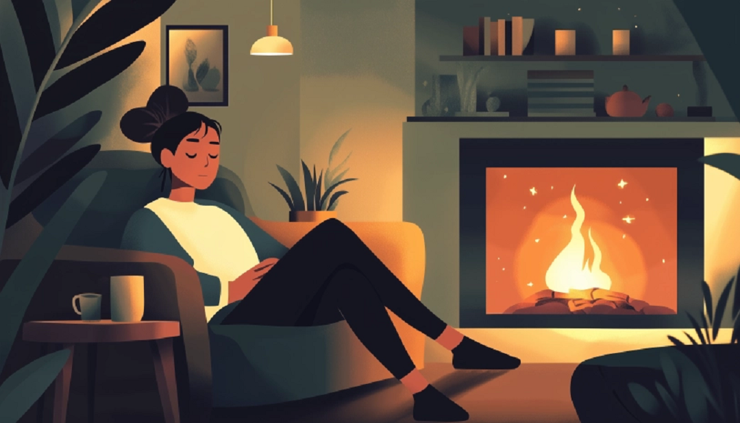 Person relaxing by fireplace illustrating enneagram subtypes for personal growth and self-development.