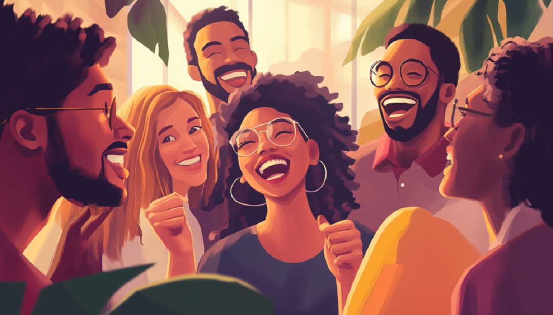 Group of diverse people celebrating together illustrating 3w2 and 3w4 personality similarities.