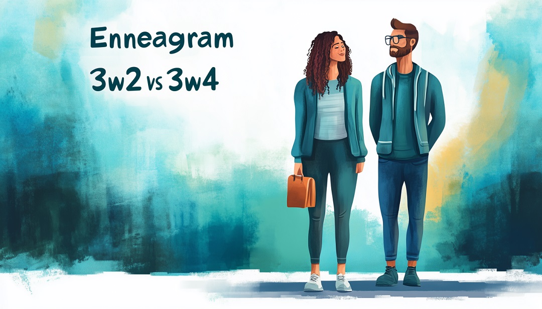 Two professionals standing together representing Enneagram 3w2 vs 3w4 wing understanding.