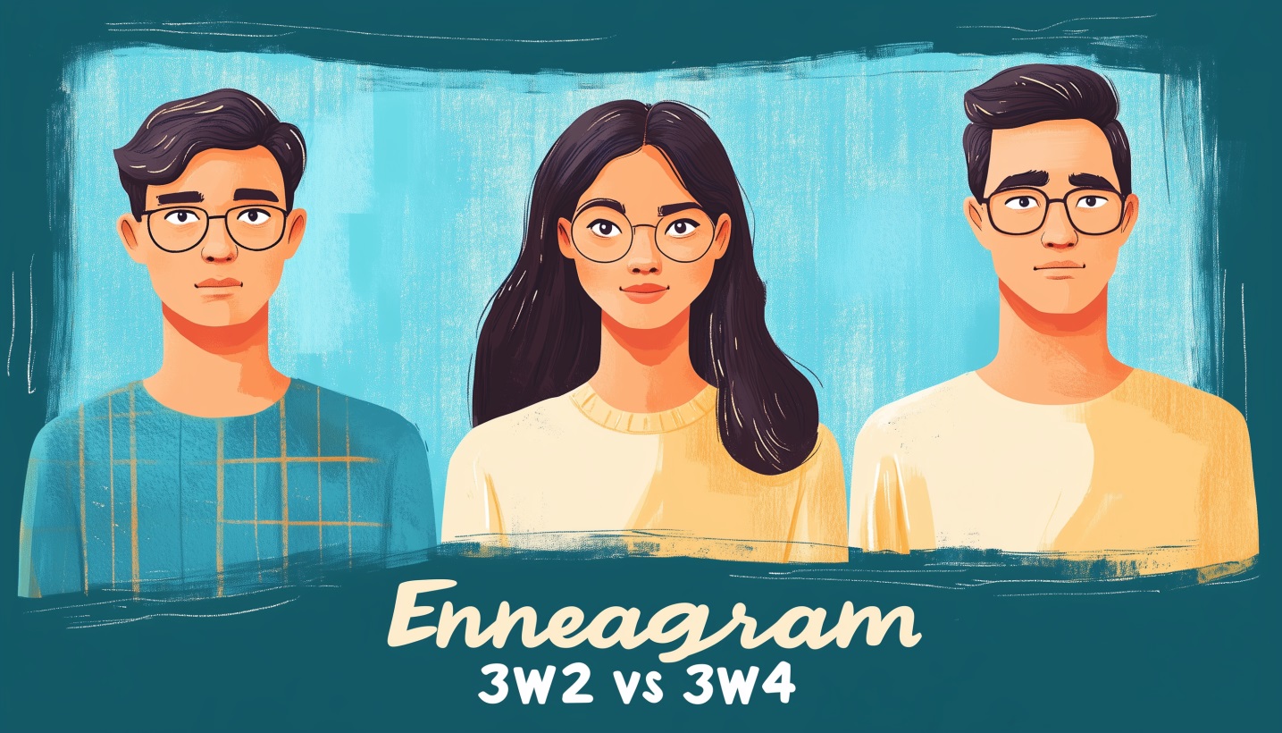 Three people illustration for Enneagram 3w2 vs 3w4 personality type identification.