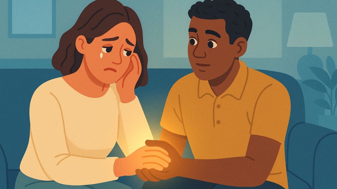 Partner providing emotional support showing one of the 7 love languages.