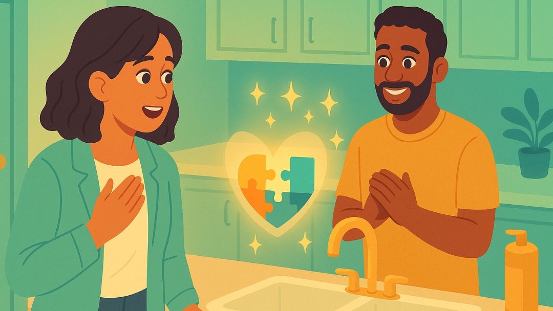 Partner doing household chores showing practical acts of service as one of the 7 love languages.