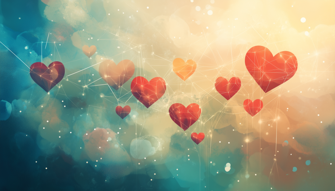 Connected hearts floating in space summarizing ENFJ compatibility across personality types.