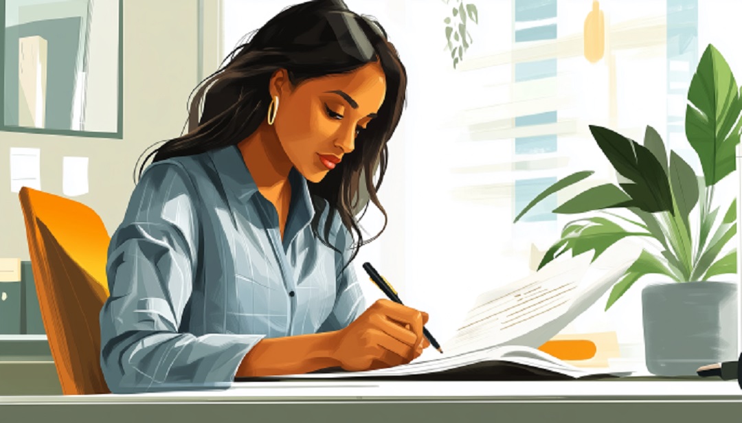 Professional woman reviewing documents representing structured careers for low Big 5 Openness traits.