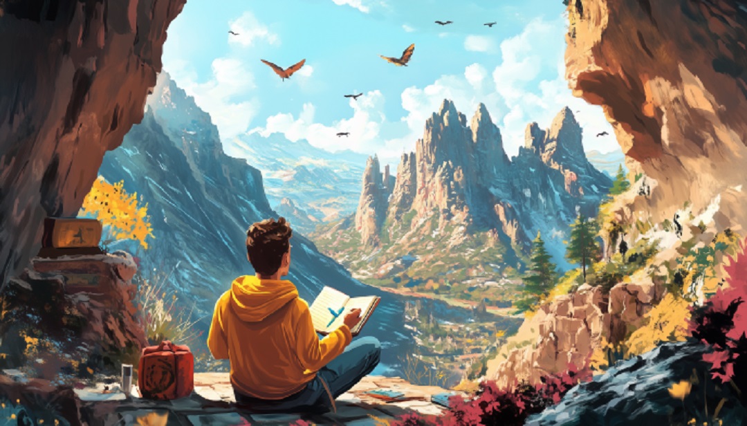 Person sketching mountain landscape illustrating adventurous careers for high Big 5 Openness personality.