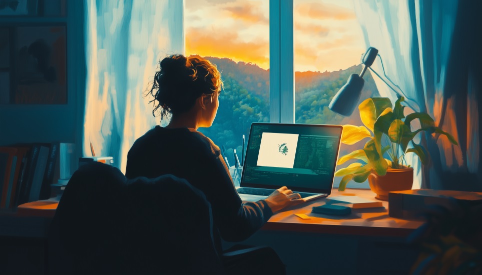 Person at laptop taking personality test to track change over time.
