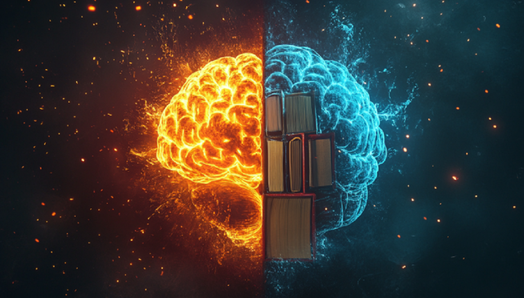 Split brain visual comparing fluid vs crystallized intelligence types.