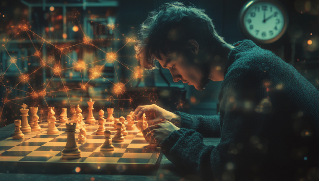 Chess player using fluid and crystallized intelligence for strategy.