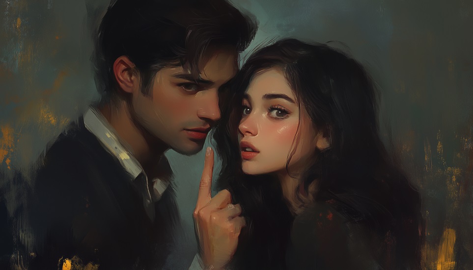 Dark empath displaying manipulative behavior through intense eye contact and controlling gesture toward partner.