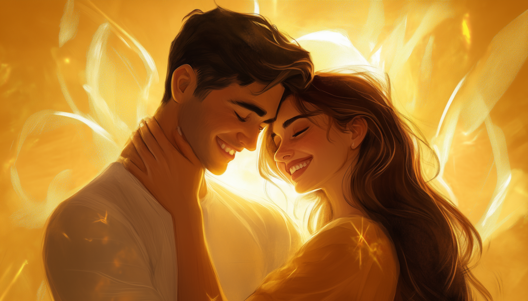 Loving couple in golden light representing emotional ENFJ compatibility and relationship needs.