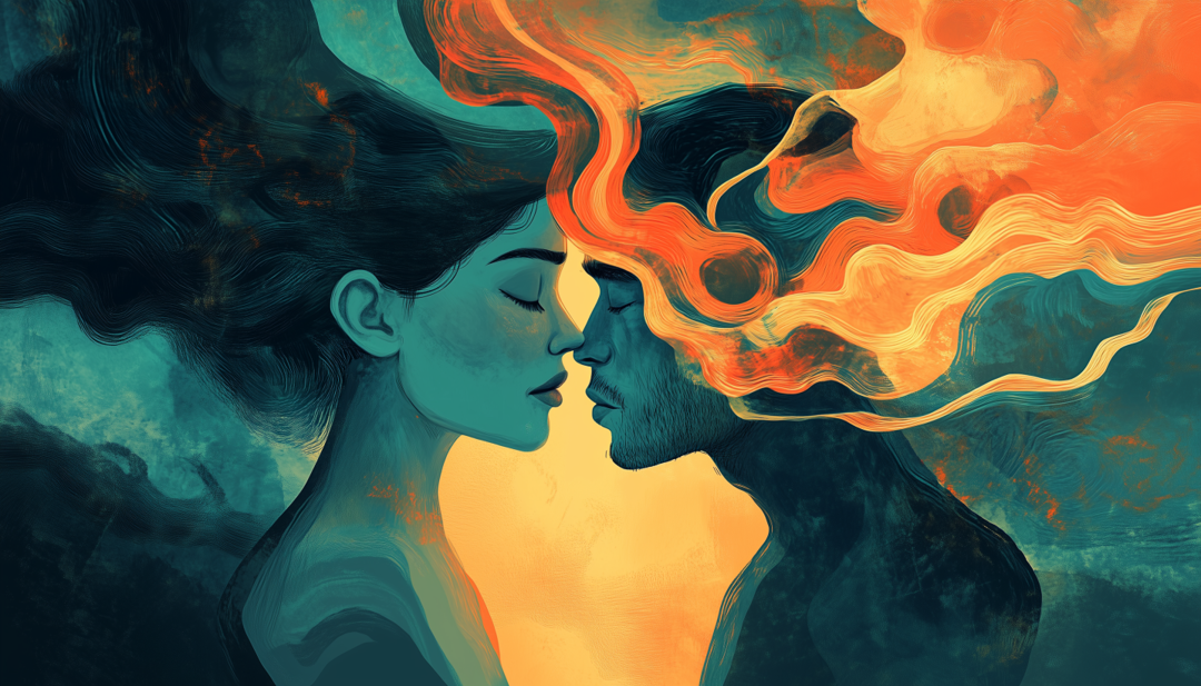 Artistic couple silhouettes representing challenging ENFJ compatibility in one-sided matches.