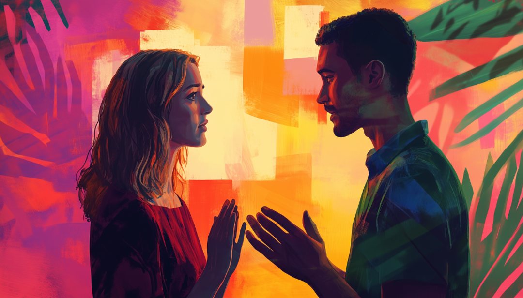 Couple facing each other showing moderate ENFJ compatibility dynamics.