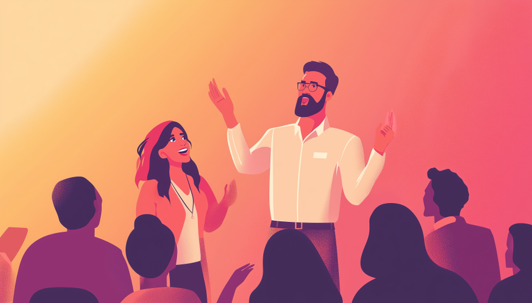 ESFP compatibility one-sided matches shown through expressive couple with imbalanced engagement in group dynamic.