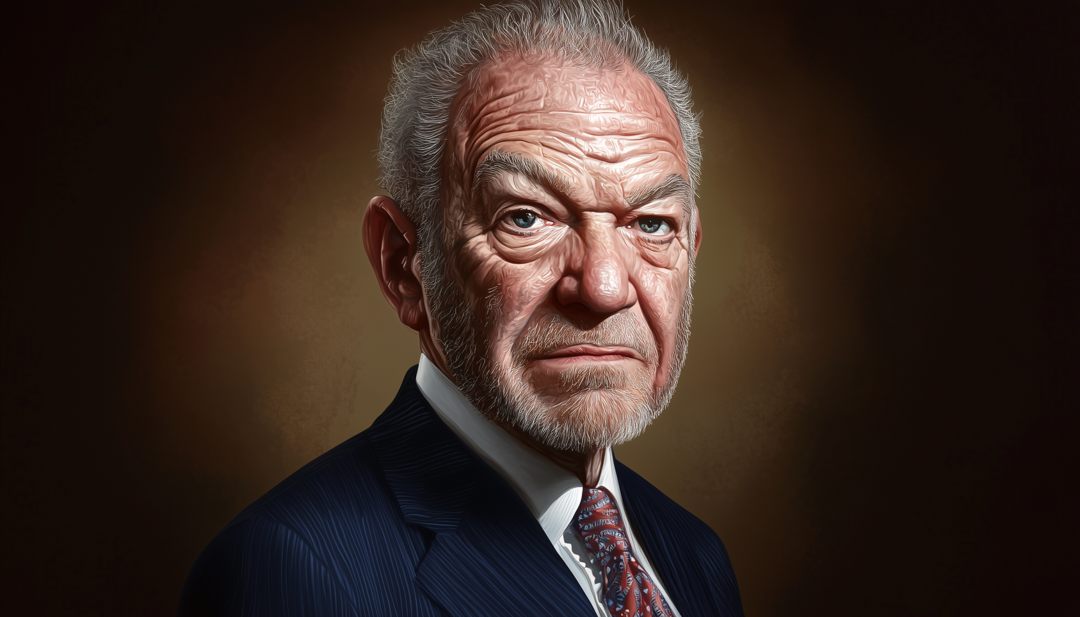 Alan Sugar portrait representing ESTJ famous people with decisive business leadership and pragmatic approach.