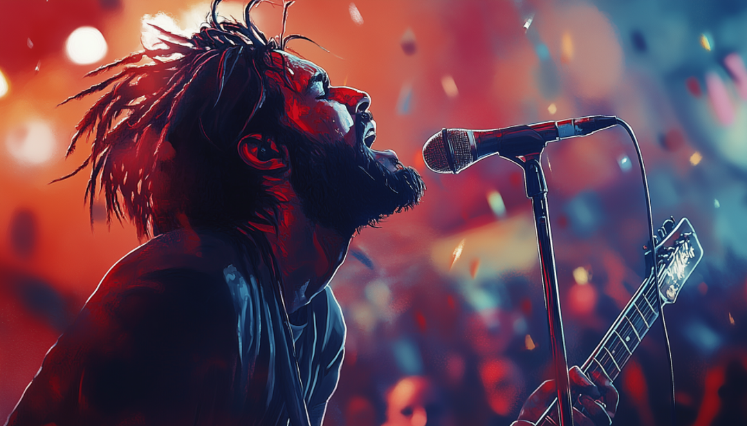 Passionate musician performing live showcasing Enneagram 4w3 drive for self-expression and recognition.