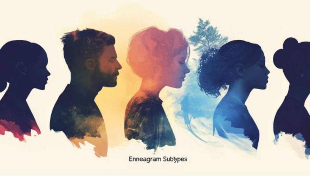 Enneagram subtypes illustrated with profile silhouettes showing three instinctual personality variations.