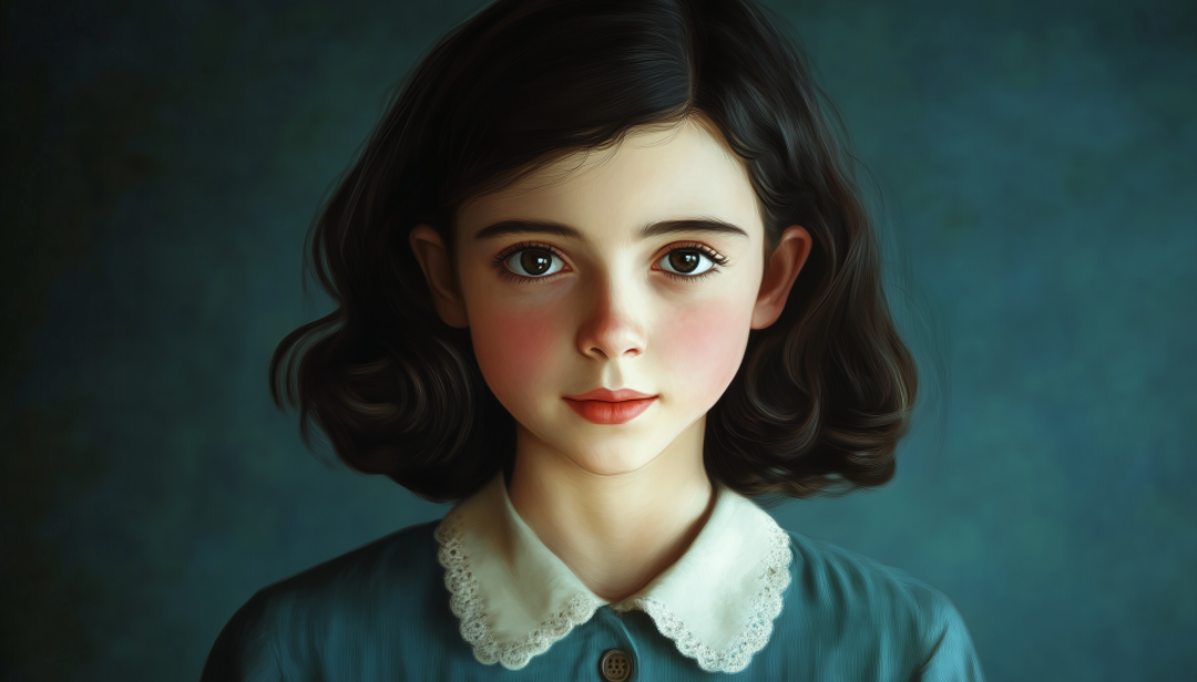 Anne Frank artistic portrait depicting famous ENFP person with empathetic and introspective personality.