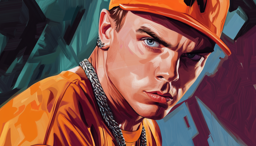 Vanilla Ice stylized portrait depicting famous ESTP rapper from 90s hip-hop era.