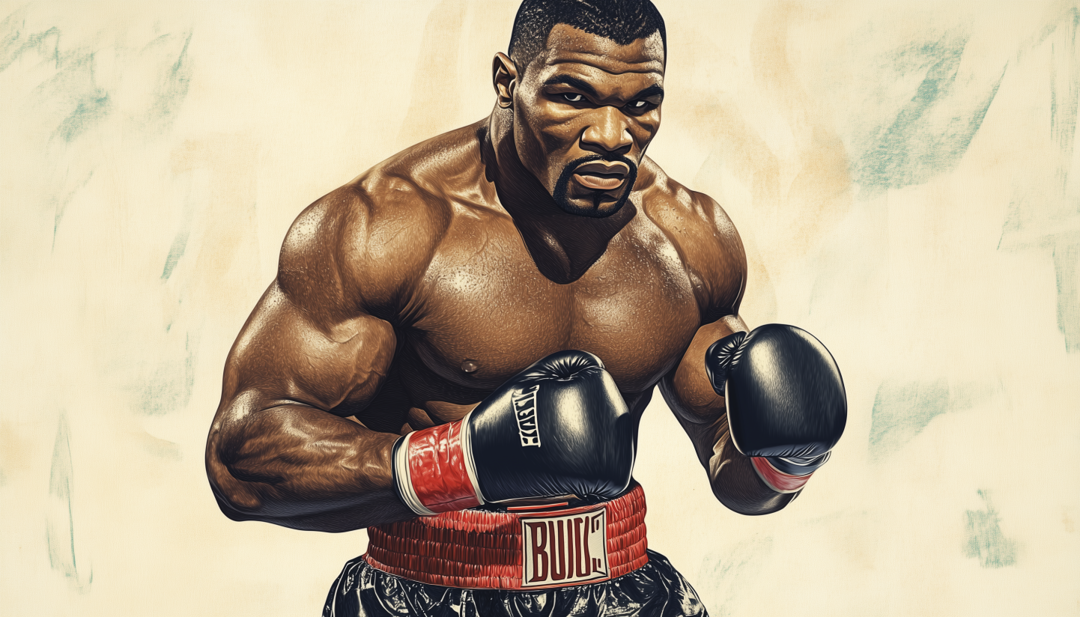 Mike Tyson illustration in boxing stance depicting famous ESTP athlete and champion.