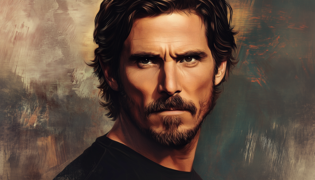 Christian Bale portrait representing intense and methodical famous ISTP people in acting.