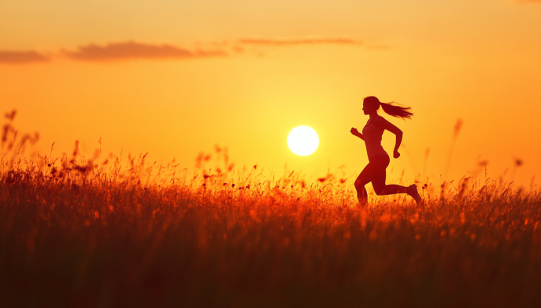 Woman running at sunset pursuing a more fulfilled life.