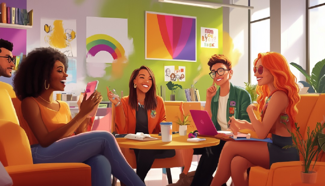 Gen Z employees in workplace brainstorming session with mentors.