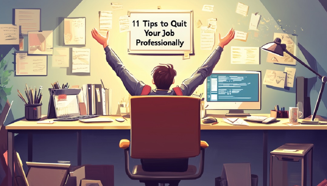 Professional celebrating with 11 tips on how to quit a job properly.