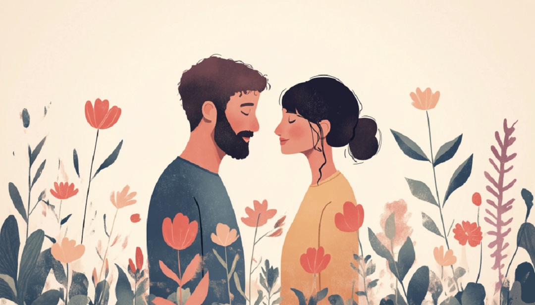 Couple in flower garden representing ISFJ compatibility and how they are in relationships.