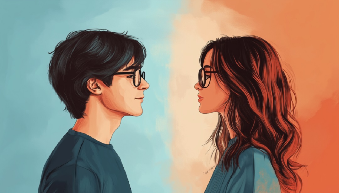 Couple facing each other representing ISFJ compatibility with moderate romantic matches.