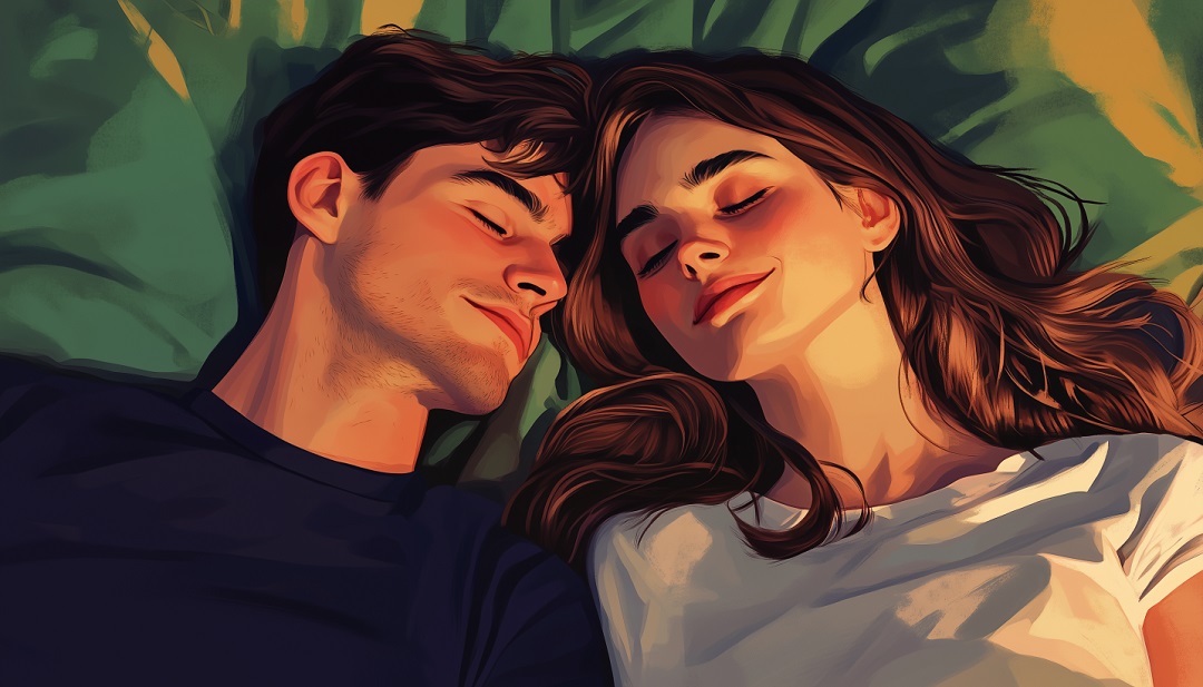 Happy couple lying together demonstrating ISFJ compatibility in long-term relationships.