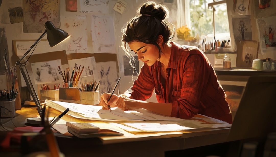 Artist working in studio representing ISFP-A vs ISFP-T goal orientation and achievement approaches.