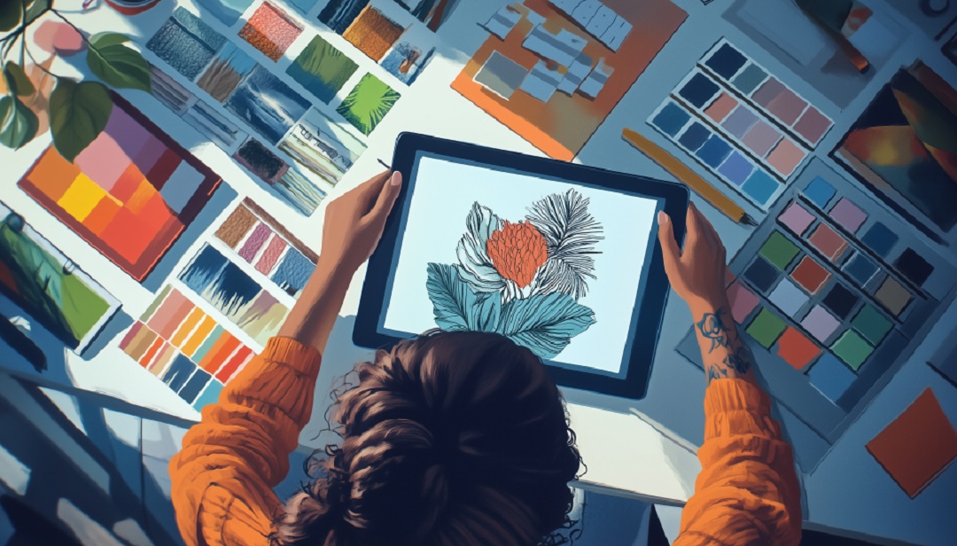 ISFP-T career as graphic designer creating digital art with color palettes and samples.