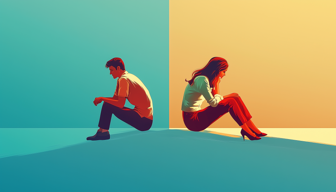 Couple sitting back-to-back illustrating poor ISTP compatibility and challenging relationship matches.