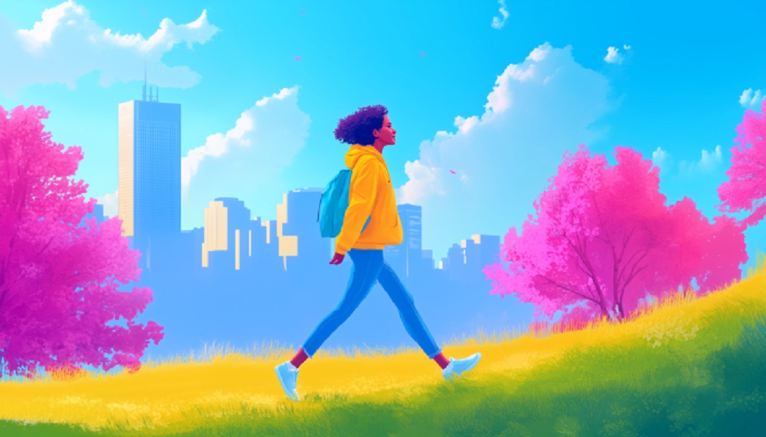 Person walking in nature to improve work-life balance and prioritize personal wellbeing.