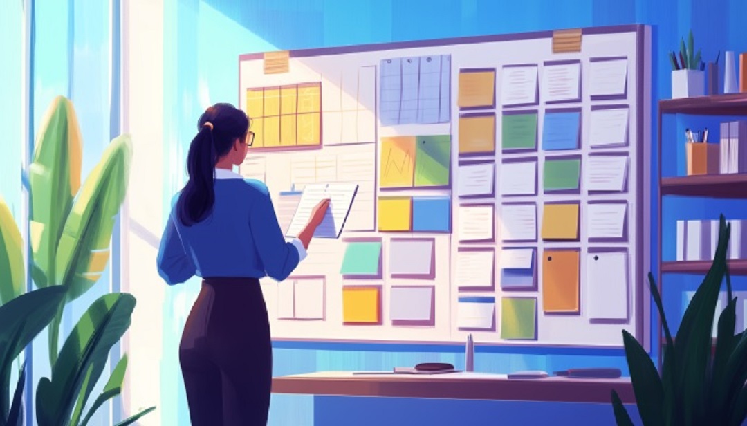 Professional planning tasks on board to increase productivity at work and track performance.