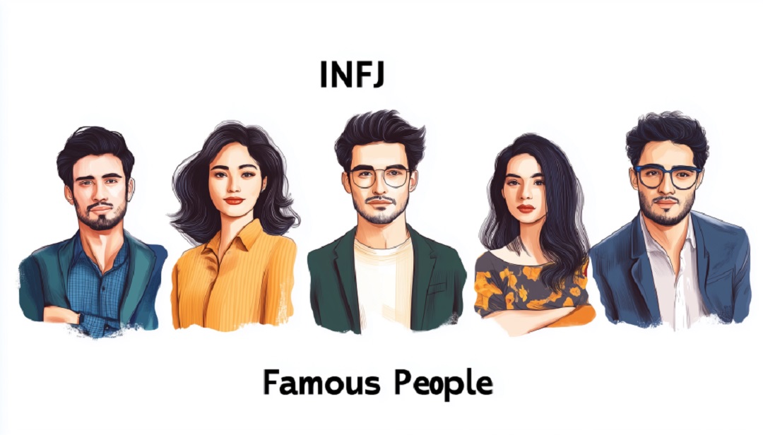 INFJ famous people personality type illustration showing diverse visionaries and leaders.