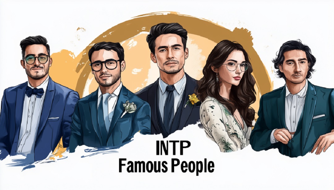 INTP famous people illustrated group portrait showcasing analytical thinkers and logician personalities.
