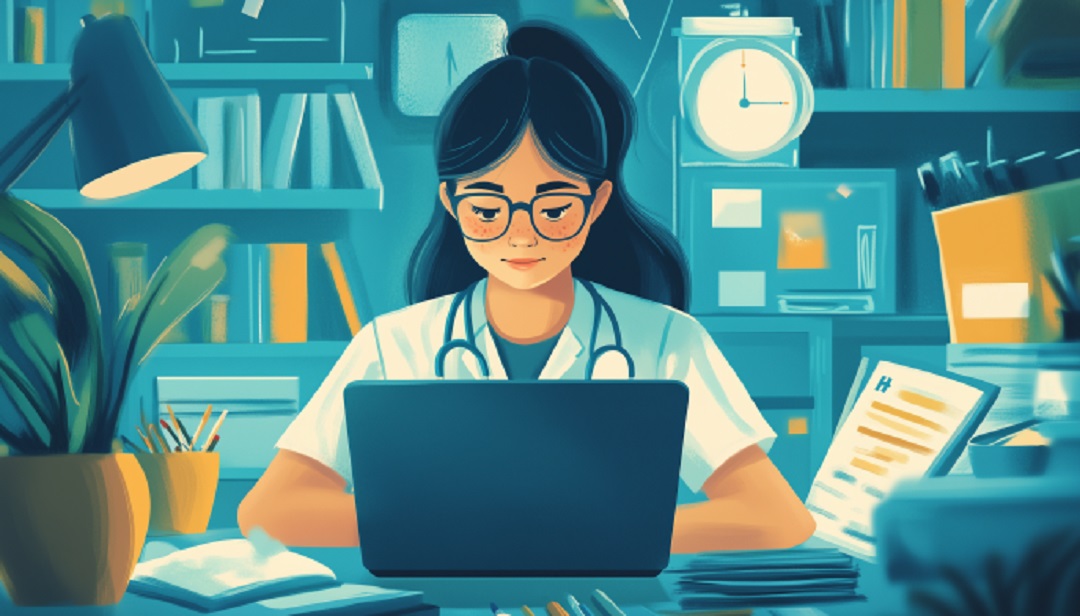 Nurse studying at desk evaluating if nursing is right for her.