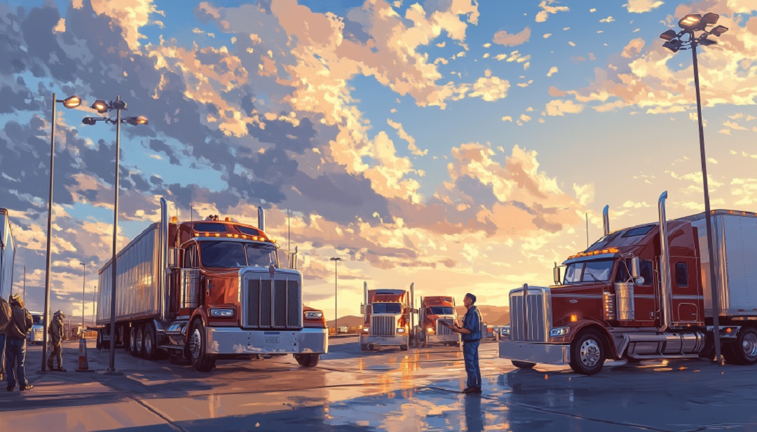 Trucker at rest stop deciding if truck driving is good career choice.