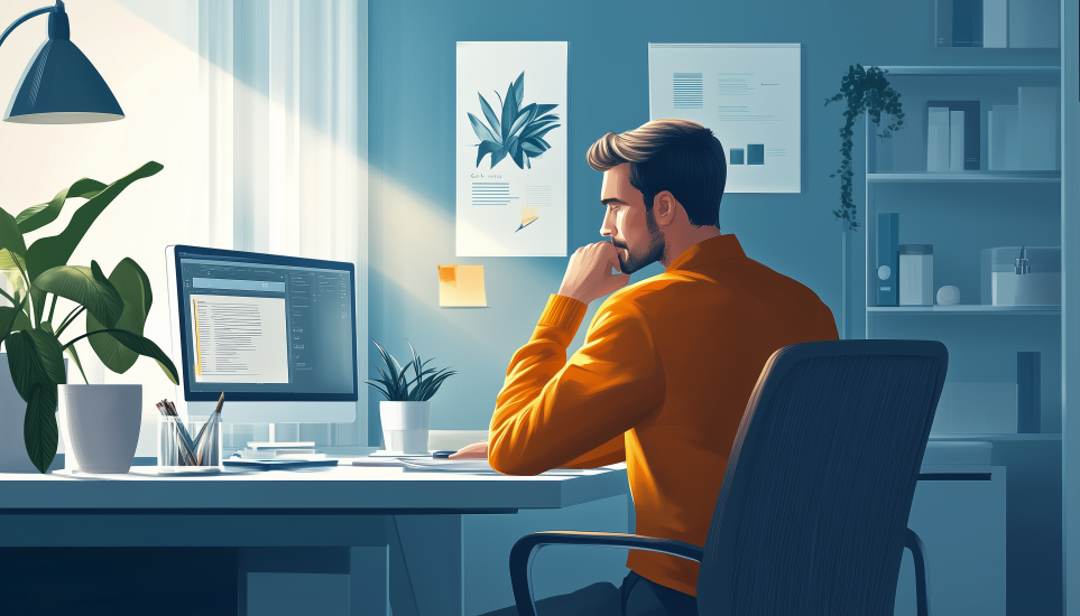 Person working at desk demonstrating common neutral traits in everyday behavior.