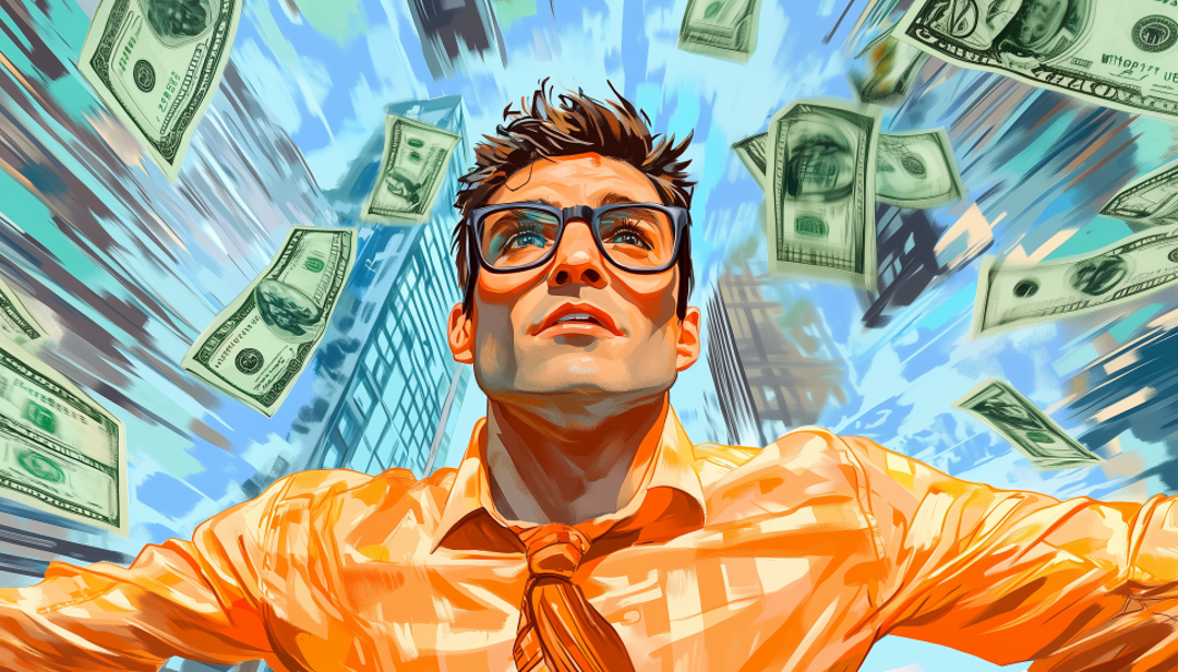 Confident professional celebrating success in high-paying job without a degree.