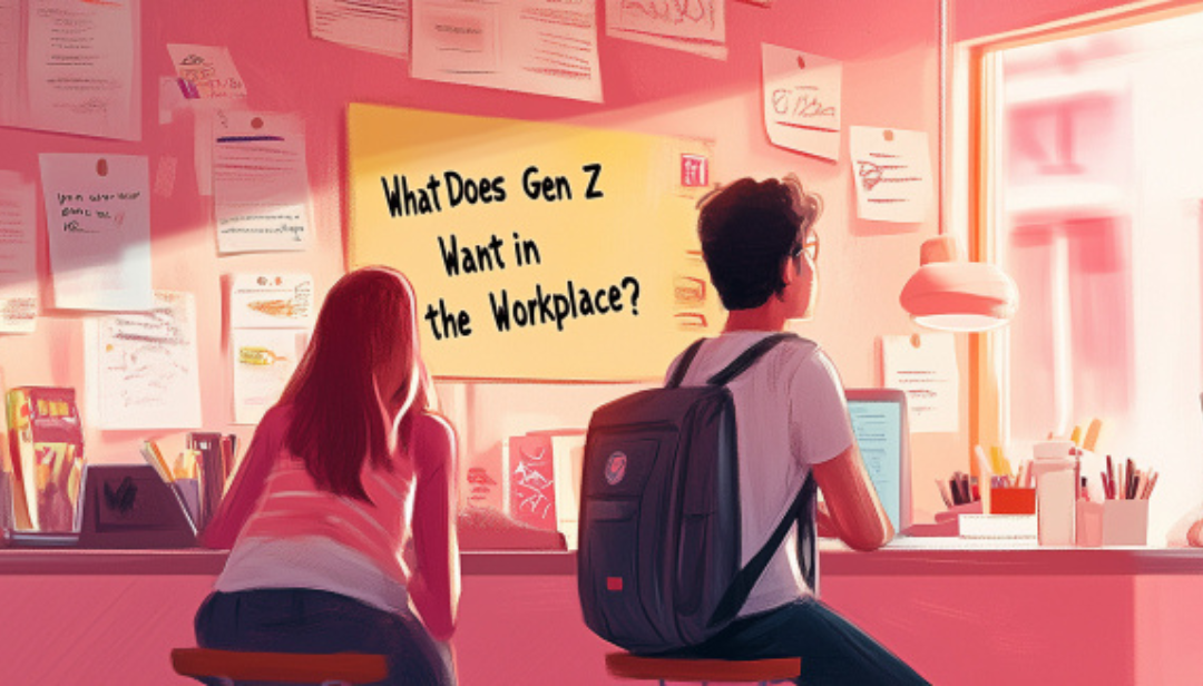 Two Gen Z workers reviewing workplace requirements and expectations.