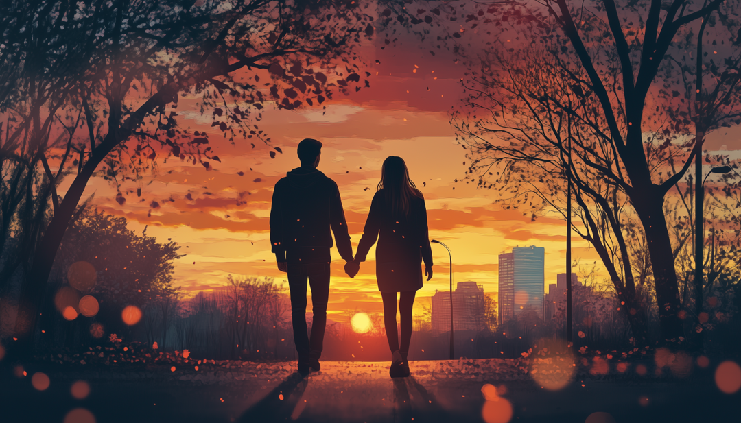 Couple walking together embracing authentic masculinity in their relationship.