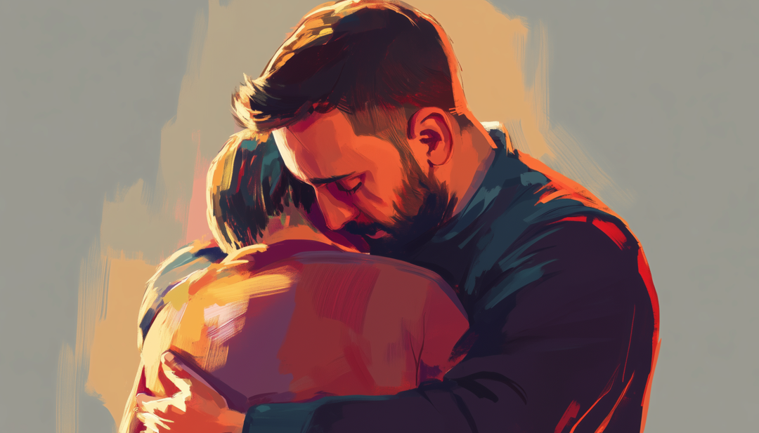 Man showing physical affection being more masculine in a relationship.