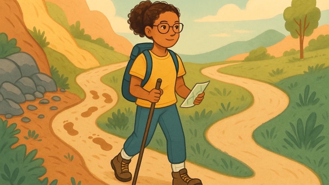 Adult with ADHD navigating life's path with determination and planning tools.