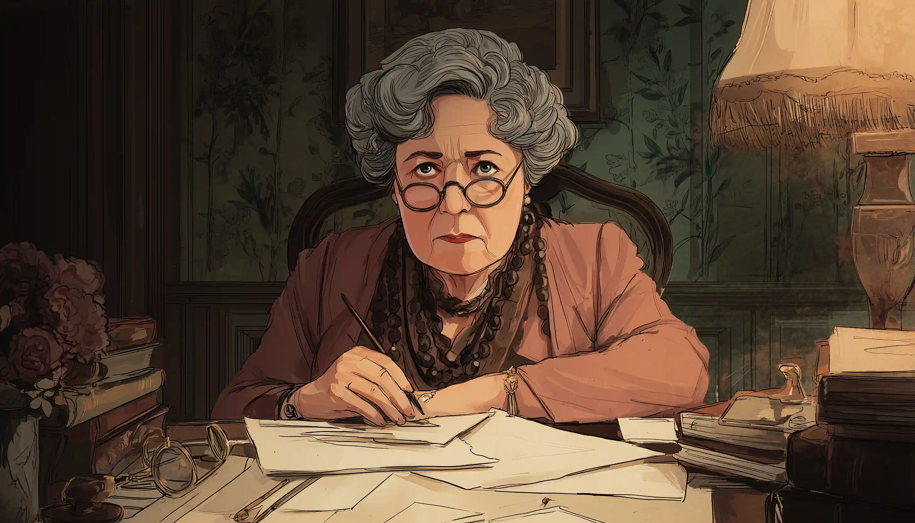 Agatha Christie portrait illustration