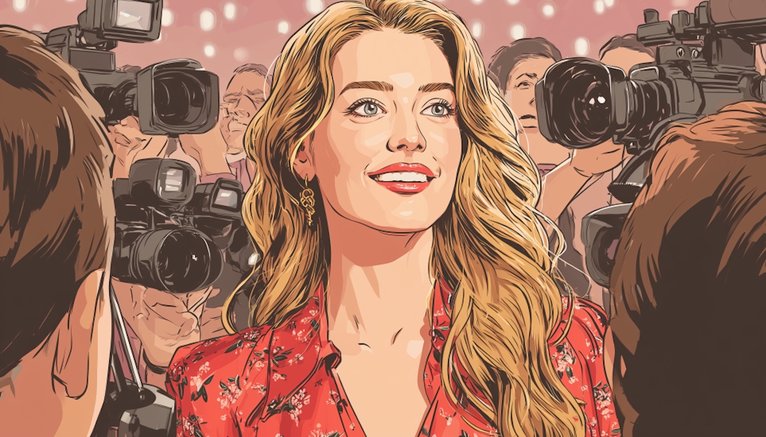 Amber Heard surrounded by media cameras illustrating public scrutiny of her personality.