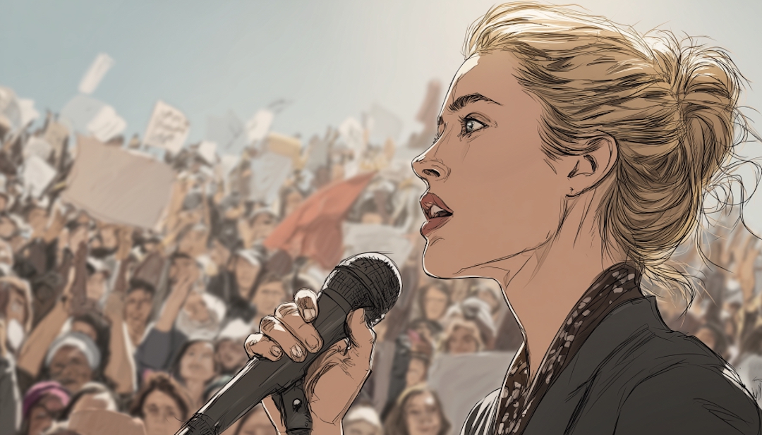 Amber Heard speaking at public rally showing activist side of her personality.