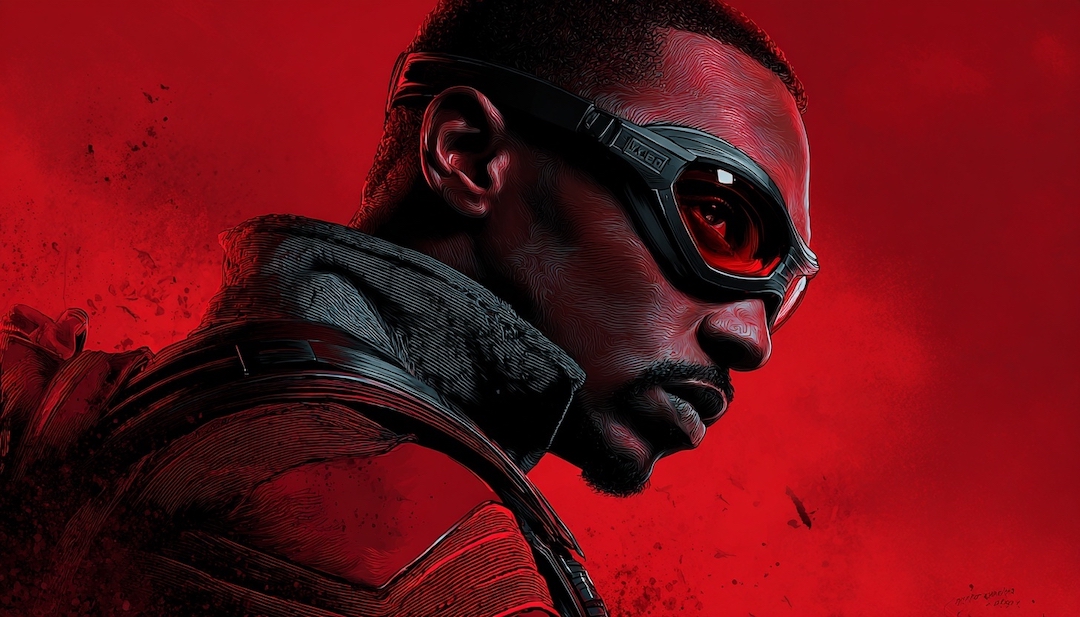 Falcon with wings and goggles showing loyal successor personality among Avengers types.